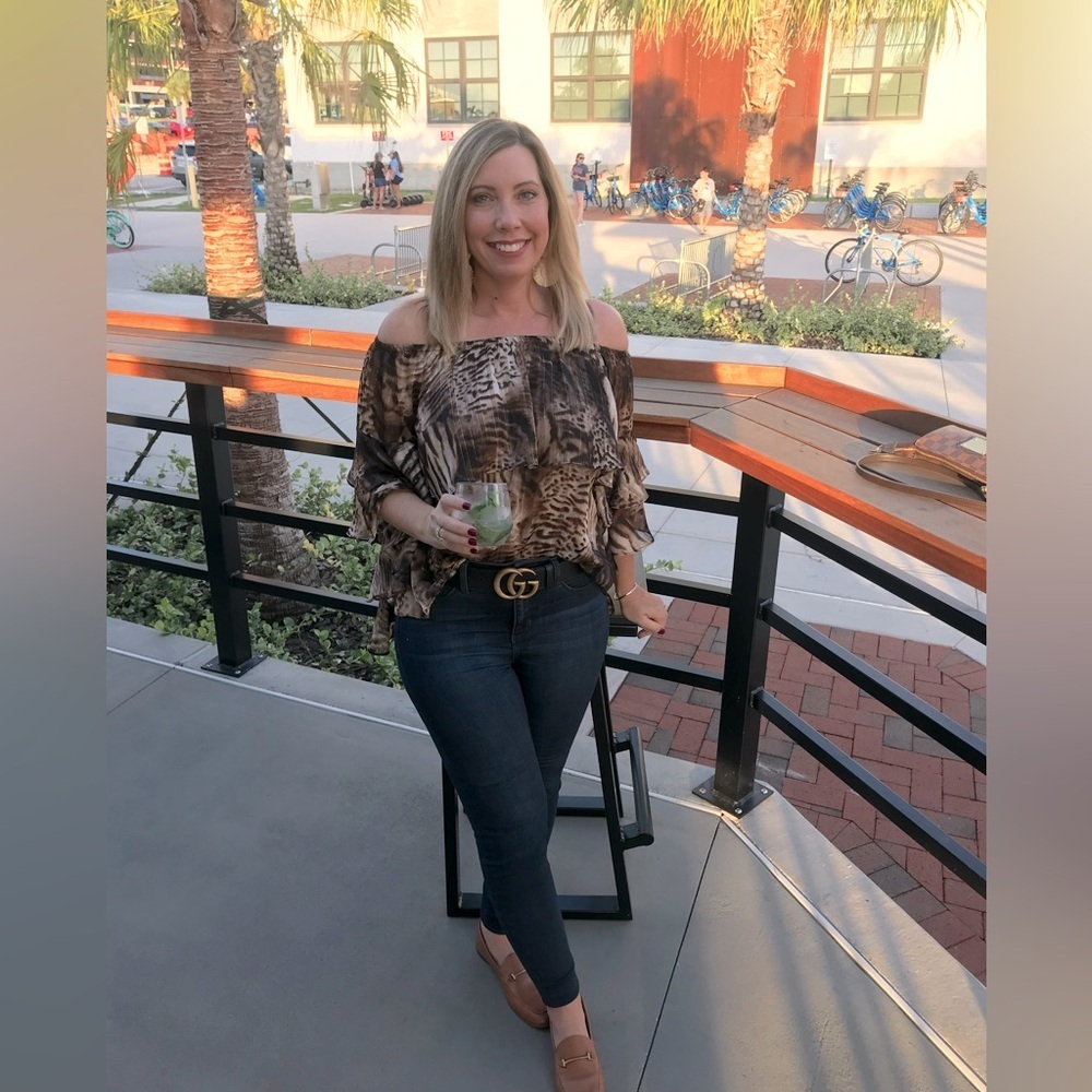 Ariella Animal Print Ruffled Blouse with Cascading Ruffle Sleeves - Picture 2 of 7